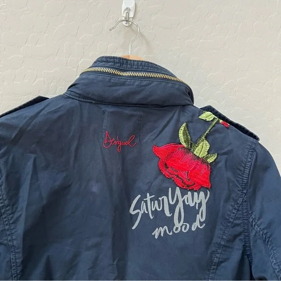 desigual pakaian jadi wanita navy utility jacket butterfly bird bee - Picture 12 of 14